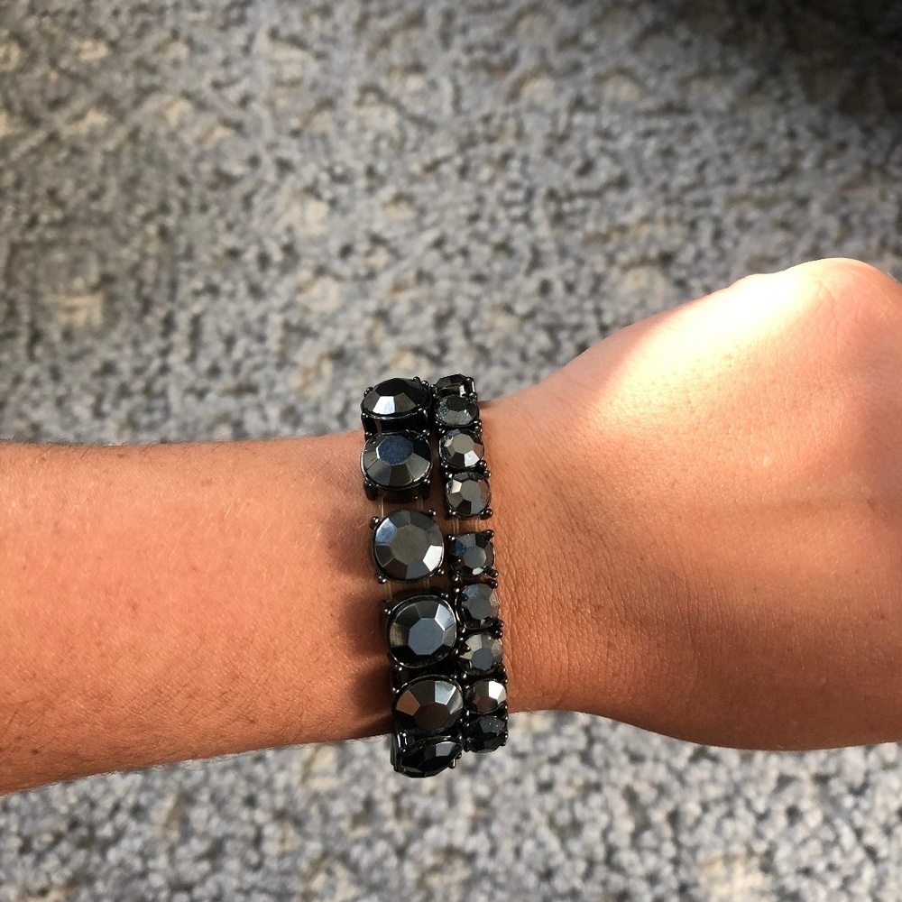 Black/Grey Crystal Stud Elastic Bracelet SET
